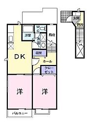 ヴィラ　なのはな　A 2階2DKの間取り