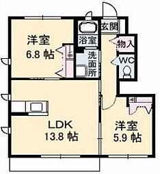 パインテイル　B 1階2LDKの間取り