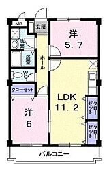 メゾンド今里 1階2LDKの間取り