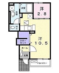 エナジー 1階1LDKの間取り