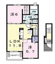 クラール丸亀原田A 2階2LDKの間取り