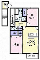 イースト丸亀　C 2階2LDKの間取り