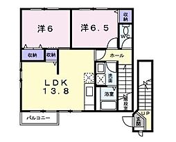 ラ・フォンダA 2階2LDKの間取り