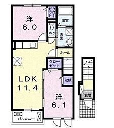 ジラソーレ・小岩原 2階2LDKの間取り