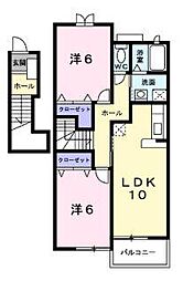 メゾン・ポポラーレB 2階2LDKの間取り