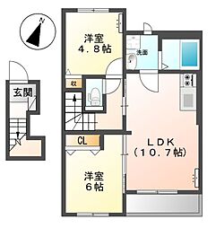 グランリヴィエール 2階2LDKの間取り