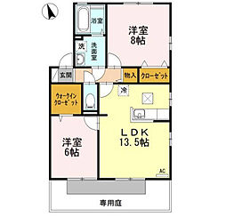 リビングタウン松縄　C 1階2LDKの間取り