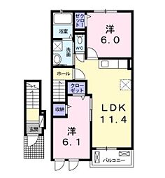 ポムドテールTII 2階2LDKの間取り