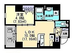 JR高徳線 栗林駅 徒歩6分の賃貸マンション 5階1LDKの間取り