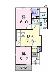 ルークス　勇蜂Ａ 1階2DKの間取り