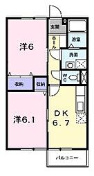 ヴィレッジ龍馬　Ｃ 1階2DKの間取り