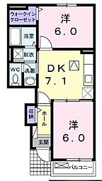 casa prato 1階2DKの間取り