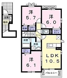 セイバリーロード 2階3LDKの間取り
