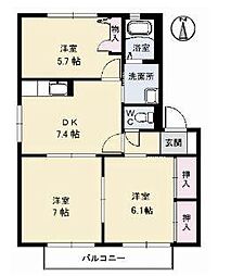 シャーメゾン平木　B棟 1階3DKの間取り