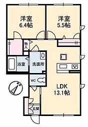 シャーメゾン　アルージュ 1階2LDKの間取り