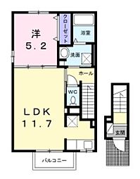 ユーフォリア 2階1LDKの間取り