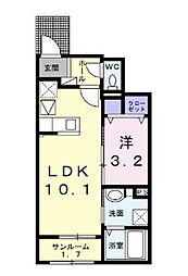 ロジュマンA 1階1LDKの間取り