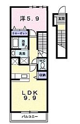 来夢1番館　Ｂ 2階1LDKの間取り