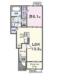 OURCITY丸亀II 1階1LDKの間取り