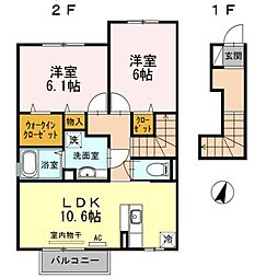 ルーラル　タウンＢ 2階2LDKの間取り