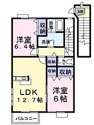 イデアル・ヒラオＡ 2階2LDKの間取り