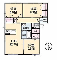 グランマスト　ベレオ林町B棟 1階3LDKの間取り