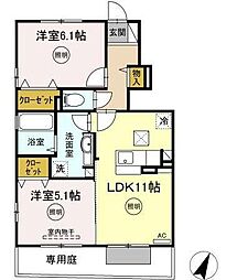 Green Rose 1階2LDKの間取り