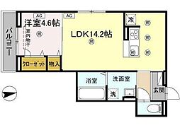 セレノアールB 2階1LDKの間取り