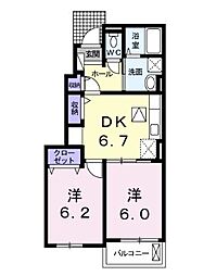 JadeHouse A 1階2DKの間取り