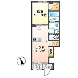アヴァンティ 1階1LDKの間取り
