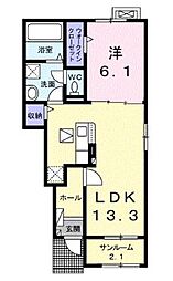 ベルシオン東山崎町A 1階1LDKの間取り