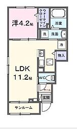 エーデルタウンI 1階1LDKの間取り