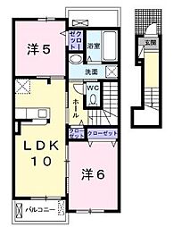 アントヒルB 2階2LDKの間取り