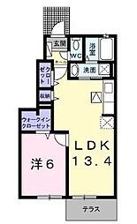 サニーフォレスタC 1階1LDKの間取り