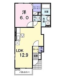 JR予讃線 鬼無駅 3.4kmの賃貸アパート 1階1LDKの間取り