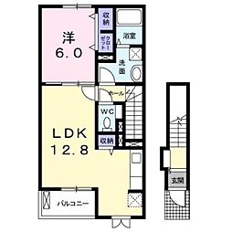 JR高徳線 木太町駅 徒歩14分の賃貸アパート 2階1LDKの間取り