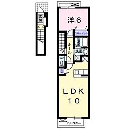 キャッツコート鶴市 2階1LDKの間取り