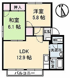 ドムス・ヒルズD館 2階2LDKの間取り