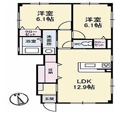 フォブールNII 1階2LDKの間取り