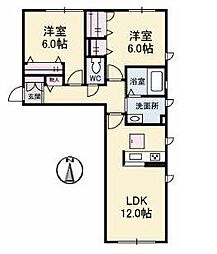サウンド・ハムレット 1階2LDKの間取り