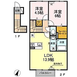 シャンゼリーゼ 2階2LDKの間取り