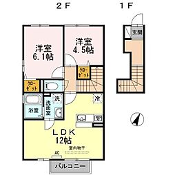 アルフォート 2階2LDKの間取り