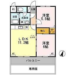 マリベール善通寺 2階2LDKの間取り