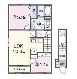 クオリティー宇多津A 2階2LDKの間取り