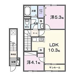 クオリティー宇多津B 2階2LDKの間取り