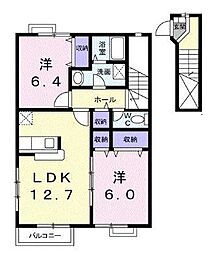 パールスクエアA 2階2LDKの間取り
