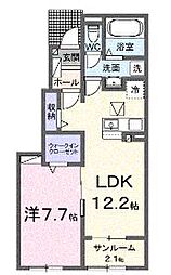 クラール鶴市フロイデC 1階1LDKの間取り