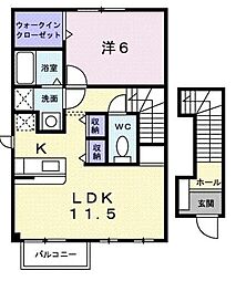サウス郡家　Ａ 2階1LDKの間取り