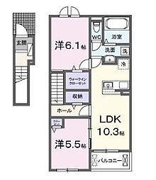 メゾン・ミクニIII　A 2階2LDKの間取り