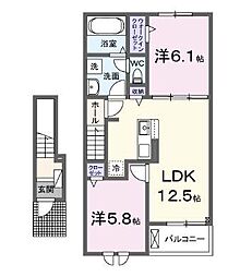 アリビオII 2階2LDKの間取り